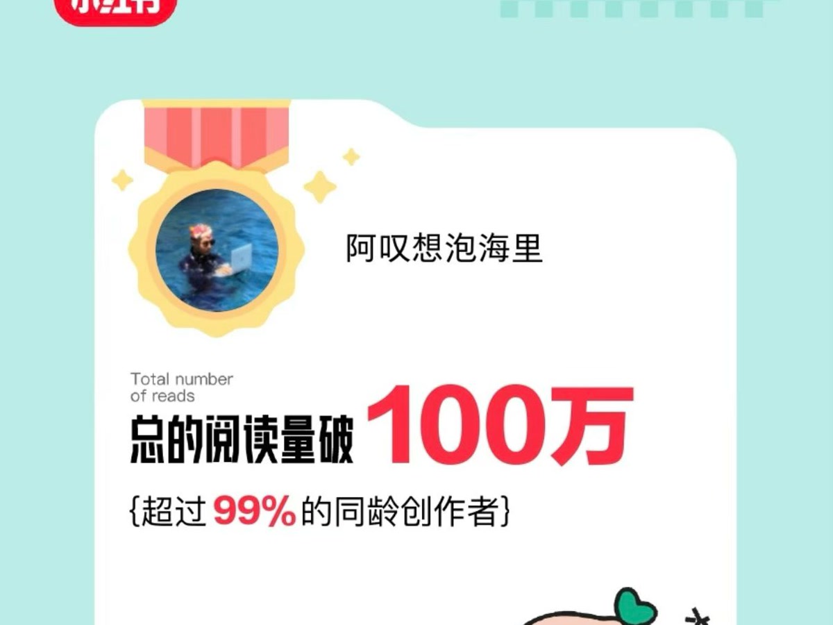 A Xiaohongshu milestone marking one million total reads.